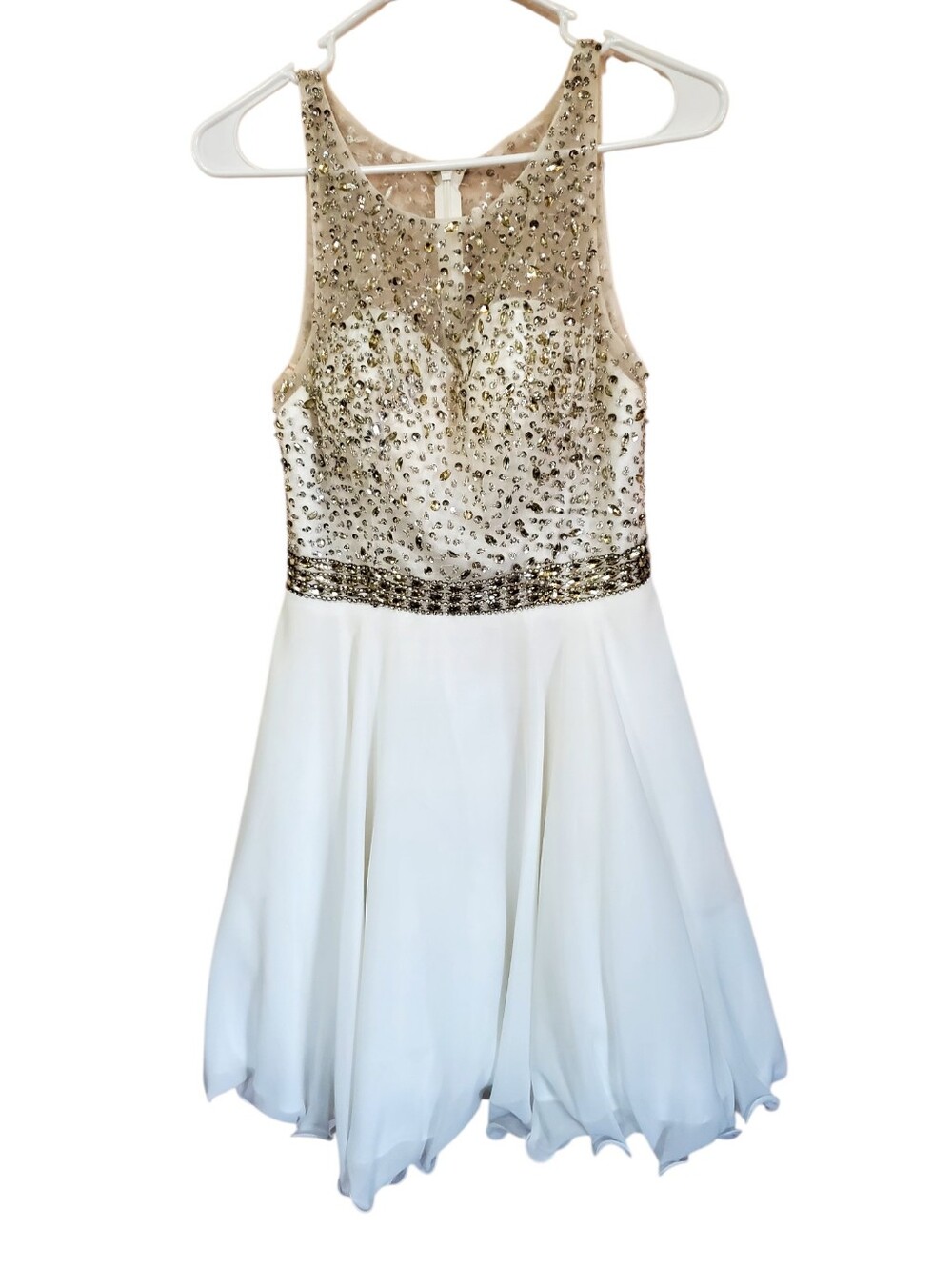 Dancing Queen USA Sleeveless White & Cream Crystal Embellished Mini Dress M